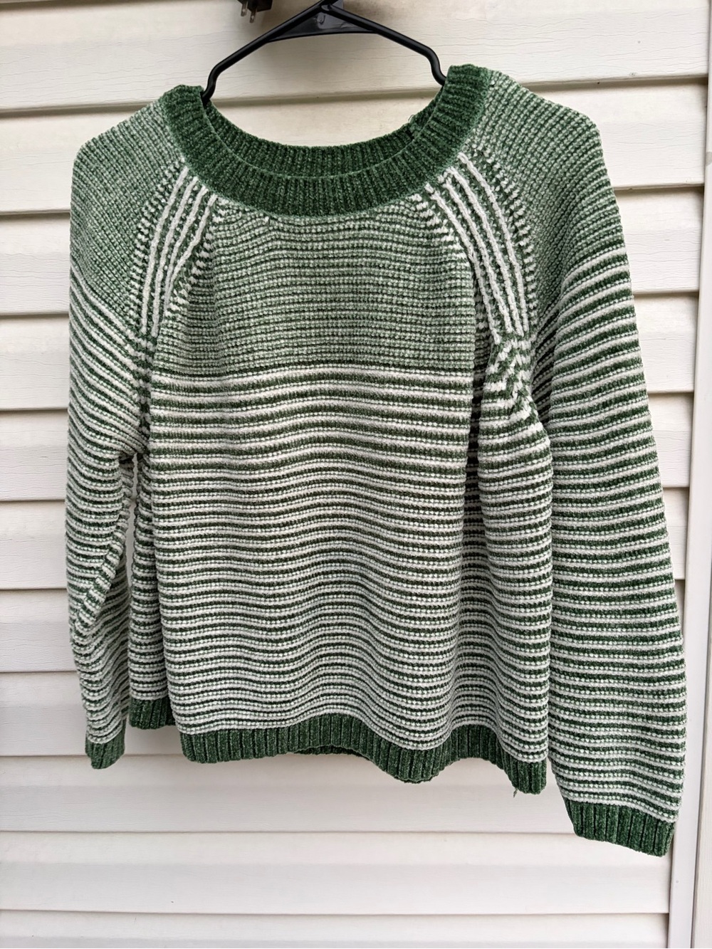 Hazel Moon XL Green Cream Striped Chenille Knit Sweater